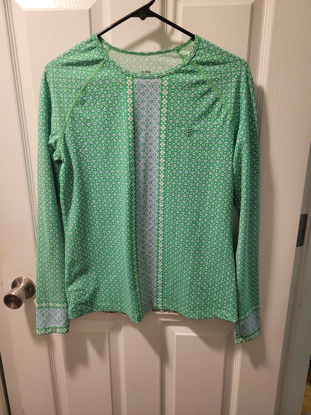 Coolibar Green Printed Long-Sleeve Swim Top with Center Stripe